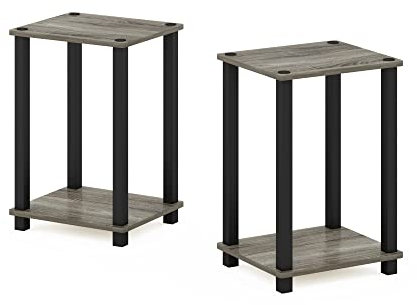 Furinno Simplistic Klein Beistelltisch, Französische Eiche/Schwarz, 2er-Set