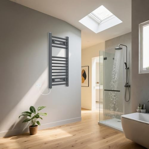 Warmehaus 700x400mm Anthracite Electric Straight Heated Towel Rail Radiator