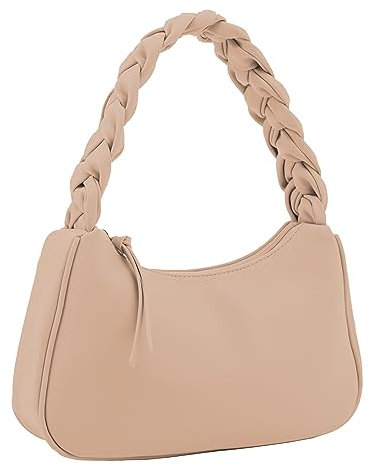Emperia Geflochtene Schultertasche für Damen, trendige Designer-Handtasche, kleine Hobo-Tragetasche, CAMEL