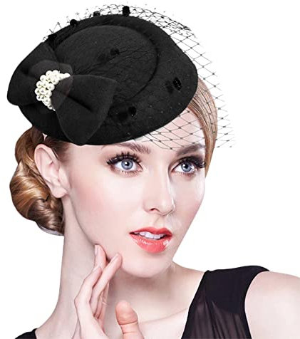 Haarschmuck Damen Fascinator Hut Filz Haarreif mit Schleife Damenhut Vintage Kopfschmuck Elegant Bankett Mesh Hut Haar Clip Mädchen Haarsband Party Filzhut Fasching Headwear Cocktail Karneval