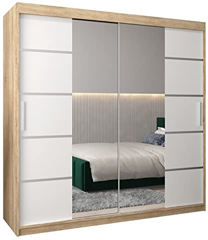 ABIKSMEBLE Armoire Verona 4 - Dressing Chambre Adulte - Penderie Vêtement - Garde-Robe 3 Portes Coulissantes avec Miroir