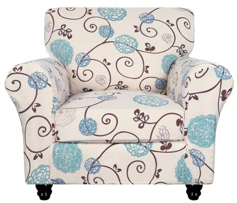 SearchI Stretch Sofa Cover Printed Couch Covers, Floral Pattern 2 Piece Armchair Slipcover with Separate Chair Cushion Cover, Washable Furniture Protector for Living Room(Armchair, Ball Flower)