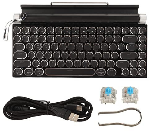 Goshyda Clavier de Machine à écrire Rétro, Clavier Mécanique Bluetooth sans Fil Vintage à 83 Touches avec Rétroéclairage LED RVB, Claviers de Jeu à Interrupteur Bleu pour Ordinateur de (Noir)