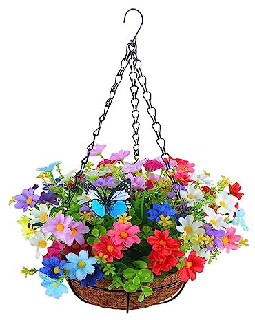 GIMOCOOL Artificial Hanging Basket | Artificial Hanging Baskets with Flowers | Flowers Porch Pot Hanger Plants | Decorative Artificial Flowers for Home Outdoors Yard Garden Patio Porch Decorations