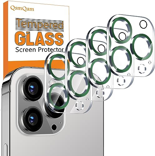 QsmQam 4 Piezas, Protector de Lente Cámara para iPhone 15 Pro Max 6,7 Pulgada y iPhone 15 Pro 6,1 Pulgada, Cristal Templado, Dureza 9H, Ultra HD, Anti Arañazos-Verde