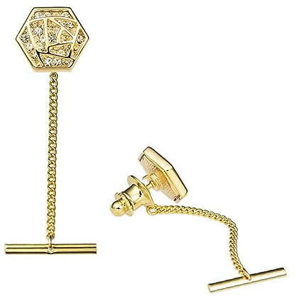 YAHOYA Hommes Hexagonal Hollowed Rose Tie Tack Strass Crystal Tie Pin Tie Clip avec Chain Collar Pin Bijoux de Mariage de Haute qualité