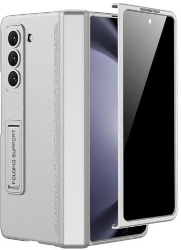 Miimall Coque pour Samsung Z Fold 5 Coque, [Privacy Film] [Béquille] Coque en PC Rigide avec Protection à Charnière pour Samsung Z Fold 5 (Argent)