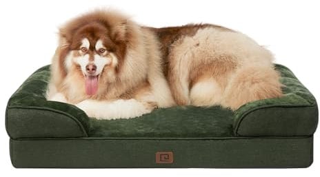EHEYCIGA Orthopädisches Hundebett Grosse Hunde, 132x104x20cm, Memory Foam Hundekorb XXL, Waschbar Hundesofa Wasserdicht rutschfest, Hundecouch mit Hohem Rand, Dunkel Grün