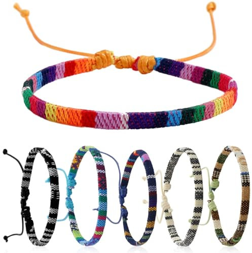 6 Stück Handgefertigtes Geflochtenes Armbänder, Verstellbar Bunte Handgefertigt Freundschaftsarmbänder, Strand Surfer Festival Accessoires, Ethno Style Handgelenk Fußkettchen(Mehrfarbig)