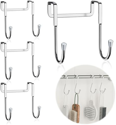4 Pcs Cupboard and Wardrobe Door Hangers, Over Door Hooks, Stainless Steel Heavy Duty Narrow Door Hooks for Bedroom, Bathroom