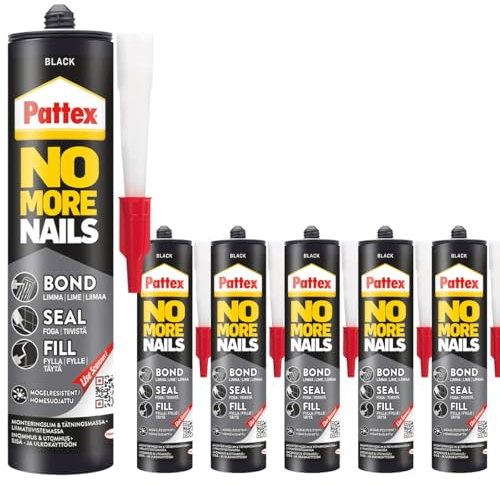 Montagekleber Schwarz - Füllen Dichten Kleben - All-in-One Dichtmittel für mühelose DIY-Projekte -für Innen und Außen - Schimmelbeständig auch für Bäder (6 x 280ml)