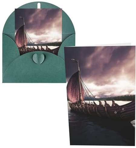 LZQPOEAS Grußkarten mit Umschlägen, blanko, Wikinger-Boot, Dankeskarte, Notizkarten für Party, faltbar, blanko, für Geburtstag, blanko, Grußkarten, Einladungskarte, 20,3 x 15,2 cm