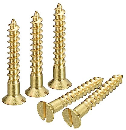 sourcing map Vis à Bois en Laiton, 20Pcs M4.5 x 30mm Vis Autotaraudeuse à Tête Plate à Entraînement Fendu, Fraisée pour Meubles de Menuiserie
