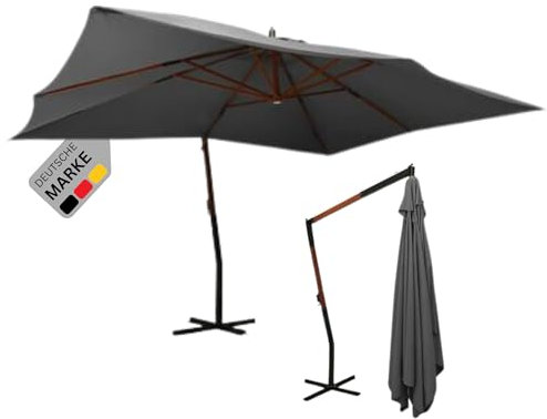 DELUKE® Ampelschirm rechteckig ROOT 400x300cm Anthrazit | UV-Schutz, Kippbar, 360 Grad drehbar | Sonnenschirm rechteckig Kurbelschirm Standschirm Sonnenschutz