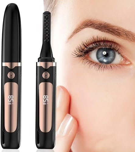 Beheizbare Wimpernzange, 4 Temperaturmodi Schnelle Hitze Elektrische Wimpernzange mit LED Display, Wiederaufladbarer Type-C Heated Eyelash Curler für Lang Anhaltende NatüRliche Locken (Schwarz)