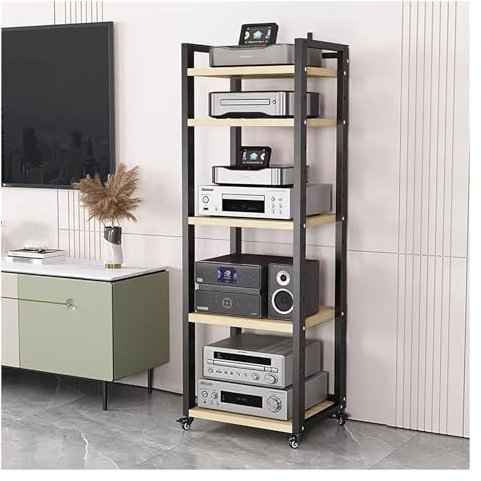 meuble chaine hifi meubles pour audio/vidéo Meuble Audio Vidéo Avec Étagère Réglable En Hauteur Et Roulettes, Salon 5 6 7 8 Étages Meuble De Rangement Pour Les Composants Stéréo Pour Un Petit Espace (