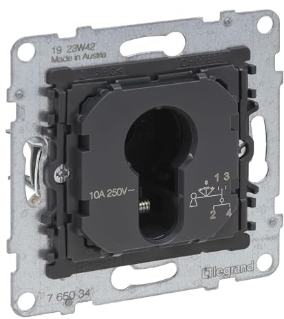 LEGRAND, SEANO Schlüssel-Jalousietaster-Einsatz für DIN-Halbzylinder, 2-polig, 6A, 250V, kompatibel mit DIN-Halbzylinder (Artikelnummer: 069795), Einbautiefe: 45mm, 765034