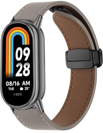 SeNool PU Leather Strap for Xiaomi Smart Band 10/9/8, Men and Women Soft Magnetic PU Leather Replacement Watch Strap Bands for Xiaomi Mi Band 10/9/8 - Gray