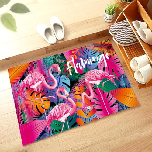 Schmutzfangmatte 50x80cm Flamingo Pink Blätter Fussmatte Innen rutschfeste Fussmatte Aussen Fußmatte Waschbar Fußmatten Haustür Türmatte für Flur Küche Haustiere Fußmatte Außen