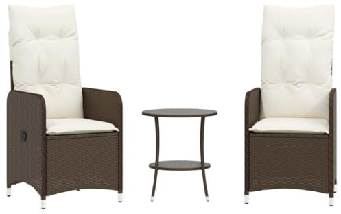 vidaXL Gartensessel mit Tisch 2 STK., Gartenstuhl Verstellbare Rückenlehne, Loungesessel für Garten Terrasse, Relaxsessel, Braun Poly Rattan