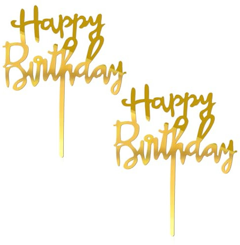 2 Stück Happy Birthday Cake Topper, Kuchendeko Geburtstag, Party Deco, Tortenstecker für Geburstagstorte, Geburtstagszubehör 13.2 x 13 cm(Gold)