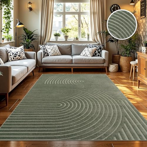 TT Home In-& Outdoorteppich Wetterfest Balkon Schlafzimmer Boho Skandi Motiv Unifarben Geometrische Optik Moderner Style, Größe:160x230 cm, Farbe:Grün