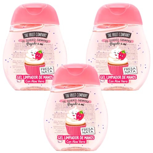 The Fruit Company Hand Cleansing Gel Strawberry Cream Pack 3 pcs of 45 ml 70% Alcohol with Aloe Vera Pocket Format