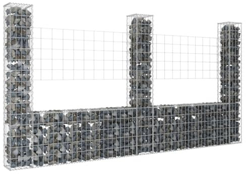 LXYZWRW Fechten & Barrieren U-Form Gabion Korb mit 3 Pfosten Eisen 260x20x150cm Zaunpaneele
