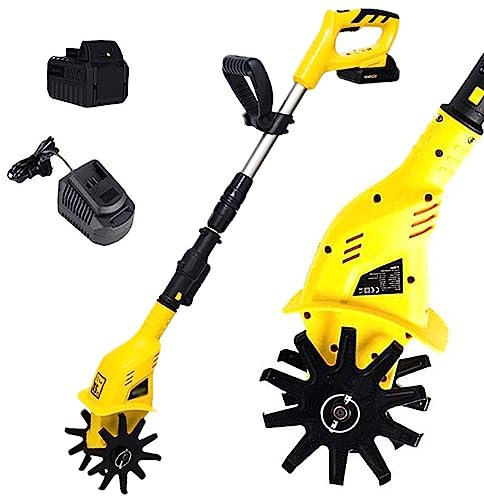 Petit rotavateur électrique, motoculteur de jardin, motoculteur manuel électrique sans fil 20 V avec batterie au lithium rechargeable et chargeur – Motoculteur portable pour jardins, parcelles de