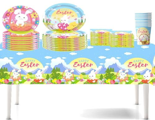 51PCS Easter Tableware Set Theme Decoration,Easter Party Tableware Set, Easter Party Supplies for Birthday Party,Easter Party Supplies for Kids - 10 Guests