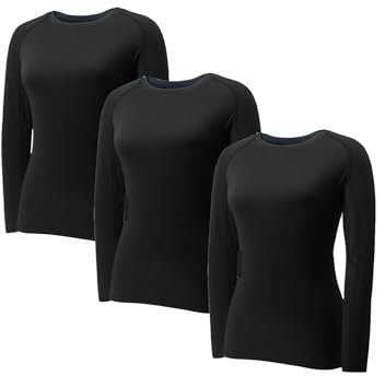 YUSHOW 3er Pack Damen Kompressionsshirt Langarm Funktionsshirt Sportshirt Fitness Shirt Laufshirt Atmungsaktiv Jogging Gym Running