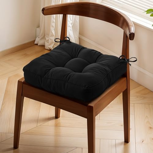 Warmiehomy Chair Cushions with Ties, 10cm Thicken Booster Cushions for Armchairs, Soft Seat Pads for Dining Chairs, Large Cushion for Chair, Elderly, Pregnancy & Post-Operative Adults, 40x40cm(Black)