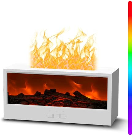 Fireplace Humidifier - 150ml Mini Fireplace Diffuser, Fireplace Oil Diffuser for Home Office, 7 Colors Light Flame Aroma Diffuser with Remote Control, Auto Off & Timer (White)