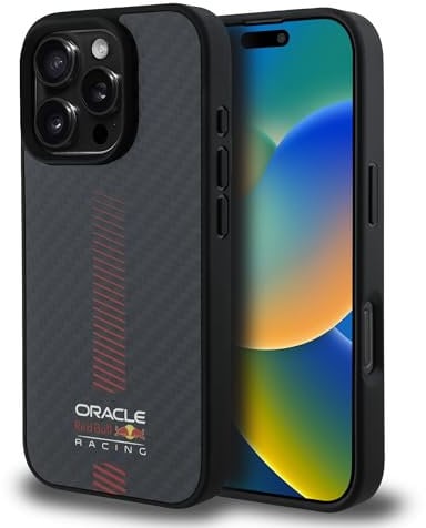 CG MOBILE Red Bull RBHMP16L24CFGSMK Hülle für iPhone 16 Pro 6.3 Schwarz Kohlefaser-Powerbar kompatibel mit MagSafe