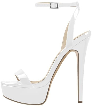 blingqueen Damen Fetische High Heels Slingback Sandaletten Plateau Sandalen Stiletto Sommerschuhe Lack Weiß 42 EU