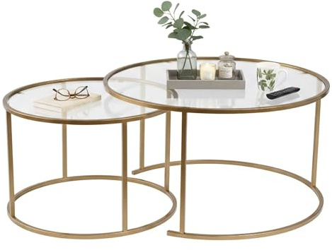 Dmora Couchtisch Ragalna 80x80x43h cm Gold, 2er-Set Tische