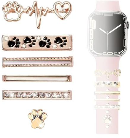Braccialetto con charm, in oro, compatibile con Apple Watcharm, in metallo, con diamanti decorativi, compatibile con Apple Watch Series 10, 9, 8, 7, 6, 5, 4, 3, 2, 1, Mittelgroße, Metallo, No
