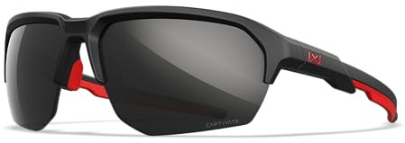 Wiley X JAKL American Sniper Brand Captivate Ballistic Rated Sonnenbrille, Schutzbrille, UV-Augenschutz für Schießen und Outdoor, mattschwarz & rot Rahmen, schwarze verspiegelte Gläser