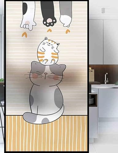 Fensterfolie Orange Katze Drucken Milchglasfolie Blickdicht Sichtschutzfolie Milchglasfolie Selbstklebend Fenster Folie Fenster Sichtschut Fensterfolie Selbsthaftend Bad Fensterfolien 60x90cm/1 Pcs