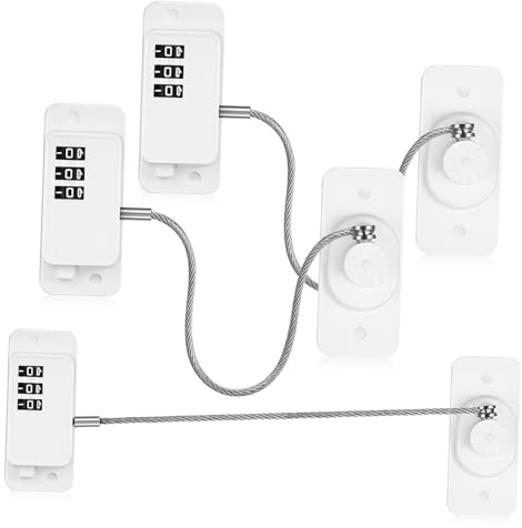Abs Kinder Fensterschloss mit Zahlencode, 3 Stück-pack Selbstklebend | Stahl, Klebeband, ohne Schlüssel, für Haushalt, Schrank und Gerät, Damage Free Montage