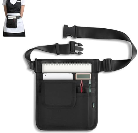Playexen 8.27x9.8 inch Server Apron, Server Waist Pouch with Adjustable Belt, Nurse Fanny Pack Waitress Accessories Tool Bag for Restaurant, Cafe, Waiter, Waitress, Nurse (Square)