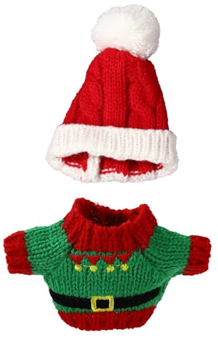 Weihnachtsmann-Outfit-Set für Puppen, Weihnachtsmütze und Pullover aus Stoff für 15-17cm Große Puppen (Rot und Grün)