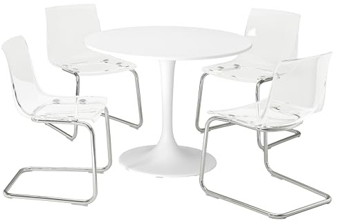 ProTuning DOCKSTA/TOBIAS Tisch und 4 Stühle, weiß weiß/transparent verchromt, 103 cm