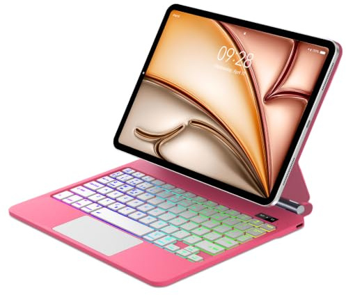FOGARI Magic Keyboard pour iPad Air 11 (M3 2025, M2 2024)/iPad Pro 11 (4ª/3ª/2ª/1ª Gen), support magnétique et rétroéclairage, clavier QWERTZ, clavier allemand QWERTZ, rouge