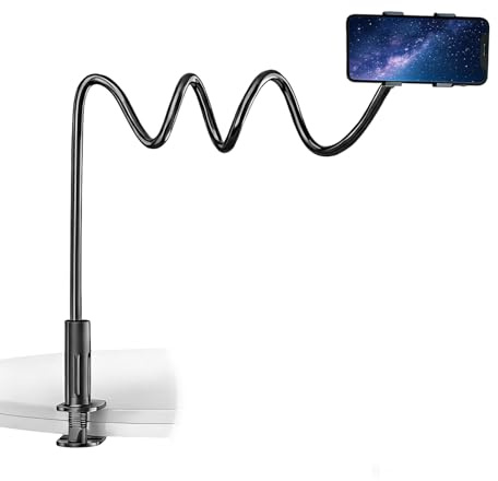 Support Telephone Lit, Support téléphone avec col de Cygne de - Réglable, avec bras télescopique flexible de 75 cm - Convient à tous les modèles - Convient pour les vidéos et regarder des films