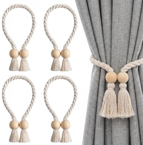 4 Stück Magnetische Vorhang Raffhalter, Holz Gardinenhalter