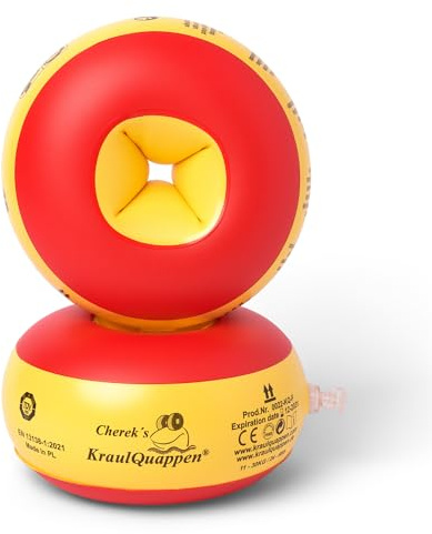 Cherek’s KraulQuappen Manguitos de natación para niños avanzados - Ayuda de flotación compacta hasta 30 kg - Manguitos para Aprender a Nadar Amarillo-Rojo