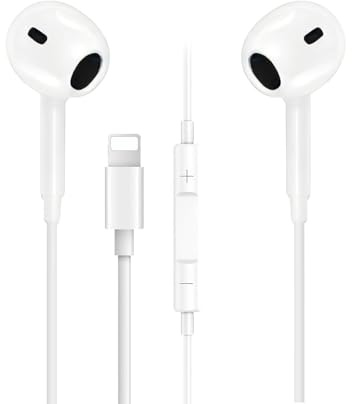 In-Ear Headphones for iPhone, Hi-Res Extra Bass Earphones, HiFi-Audio Stereo Noise Isolating Earbuds with Mic+Volume Control Compatible with iPhone 14 Pro Max/13/12/Mini/SE/11/XS Max/X/XR/8 Plus/7