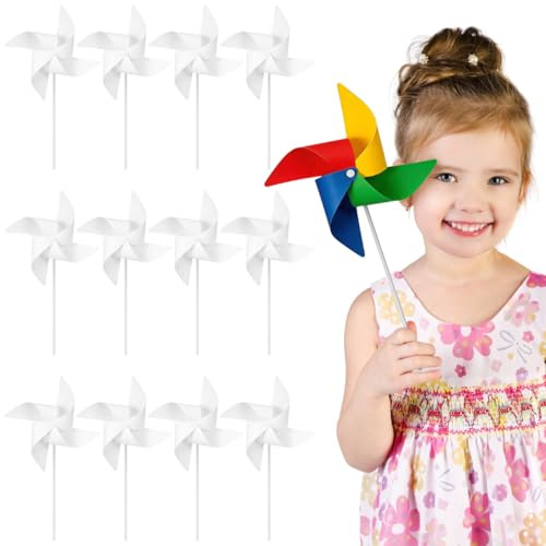 SEWACC Windräder Zum Malen 24 Teiliges DIY Windmühle Bastelset Aus Dickem Papier Graffiti-Papierwindmühle Für Kinder Lernspielzeug Für Kreatives Malen Schule Und Zuhause