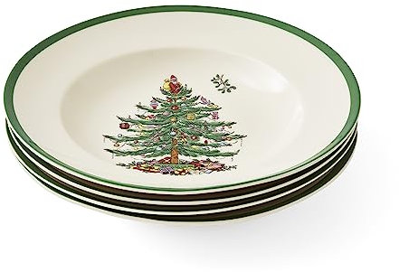 Spode Christmas Tree Soup Plates-Set of 4 Juego de 4 hondos, Cerámica, Multicolor, 23 x 23 x 4 cm, 4
